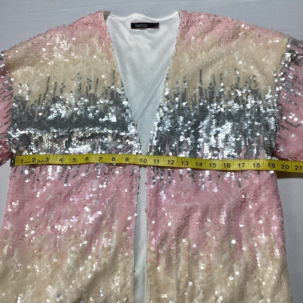 Boohoo Sequin Kimono Cardigan Cream and Pink - Picture 10 of 14